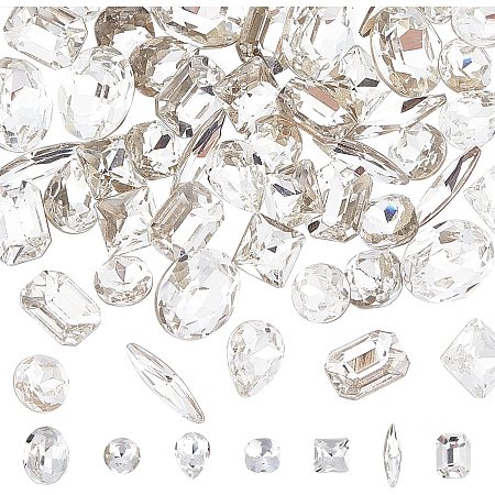 CHGCRAFT 70Pcs Sewing Gems Acrylic Sewing Crystal Mixed Shapes Back Plated Sew On Rhinestones for for DIY Crafts Dress Clothes Shoes Bag Decorations
