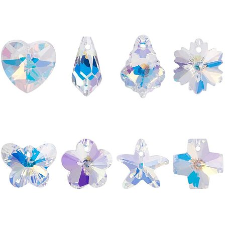 Arricraft 32 pcs 8 Shapes K9 Glass Crystal AB Loose Beads Pendant Crystal Gemstone, Heart/Flower/Leaf/Butterfly/Cross/Starfish/Drop Pendants Charms Loose Bead for Bracelets Necklace Jewelry Making