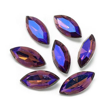 Honeyhandy Pointed Back Glass Rhinestone Cabochons, Back Plated, Faceted, AB Color Plated, Horse Eye, Dark Red, 15x7x4mm