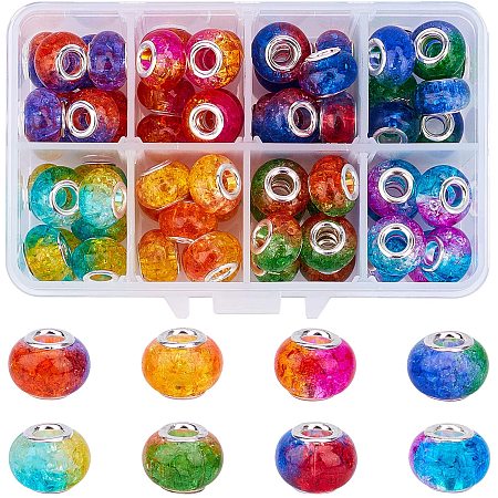 NBEADS 64 Pcs Resin European Beads, 8 Colors Large Hole Beads Rondelle European Spacer Beads with Brass Cores for Jewelry Making