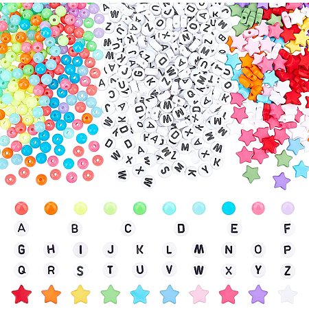 Pandahall Elite 1380pcs 26 Letter Beads 780pcs A-Z Alphabet Beads with 600pcs Colorful Star Round Seed Beads for DIY Jewelry Making Friendship Bracelet with Storage Box