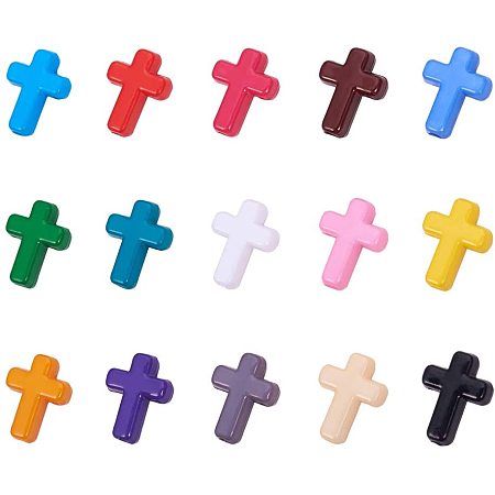 PandaHall Elite 300pcs 15 Color Acrylic Cross Beads Colorful Cross Charm Spacer Beads for Easter Necklaces, Bracelets Crafts DIY Jewelry Projects