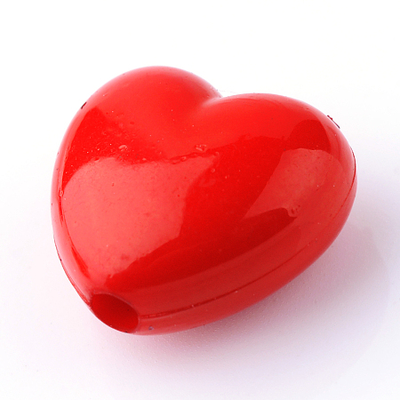 Honeyhandy Opaque Acrylic Beads, Heart, Red, 12x14.5x5.5mm, Hole: 1.5mm, about 850pcs/500g