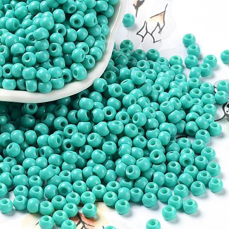 Baking Paint Glass Seed Beads, Round, Light Sea Green, 4x3mm, Hole: 1.2mm, about 7650pcs/pound