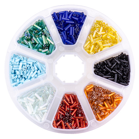PandaHall Elite Mixed Bugle Glass Beads Size 6x1.8mm about 3000pcs Silver Lined Multicolor with Box Set Value Pack