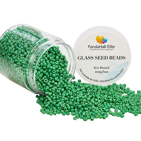 PandaHall Elite 8/0 Glass Seed Beads PaleGreen Diameter 3mm Loose Beads for DIY Craft, about 2000pcs/box
