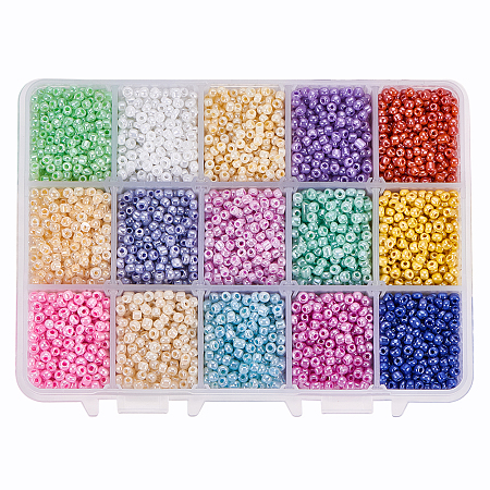 PandaHall Elite About 6750pcs 15 Color 8/0 Glass Seed Beads 3mm Mini Beads with Container Box for Jewelry Making