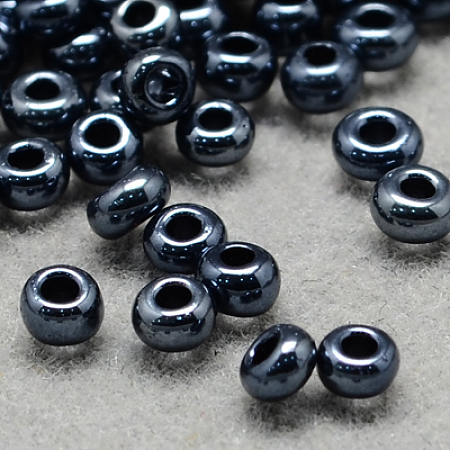 FGB 6/0 Round Glass Seed Beads, Metallic Colours, Prussian Blue, 6/0, 4x3mm, Hole: 1mm, about 4500pcs/bag