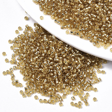 Honeyhandy Glass Seed Beads, Fit for Machine Eembroidery, Silver Lined, Round, Goldenrod, 11/0, 2x1.5mm, Hole: 1mm, about 30000pcs/bag