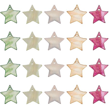 SUPERFINDINGS About 50Pcs 5 Colors Star Shape Natural Freshwater Shell Charms Dyed Mussel Shell Pendants 1.6mm Hole for Necklace Bracelet Jewelry Making 20x21.5x2mm