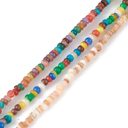 Natural Freshwater Shell Beads Strands, Dyed, Heishi Beads, Flat Round/Disc, Mixed Color, 2.5~3x1~2mm, Hole: 0.9mm, about 235pcs/strand, 15.16''(38.5cm)