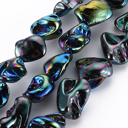 ARRICRAFT Electroplate Natural Freshwater Shell Beads Strands, Nuggets, Multi-color, 15~24x9~17x7~12mm, Hole: 0.8mm, about 20~23pcs/strand, 14.96 inch~15.75 inch(38cm~40cm)
