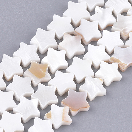 Honeyhandy Freshwater Shell Beads Strands, Star, Creamy White, 9.5x10x3mm, Hole: 1mm, about 40pcs/strand, 13.39 inch