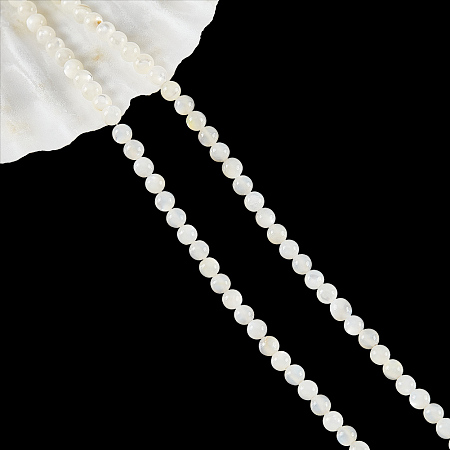 NBEADS Natural White Shell Beads Strands, Mother of Pearl Shell Bead, Round, Antique White, 3.5mm, Hole: 0.5mm, about 112pcs/strand, 15.35''(39cm)