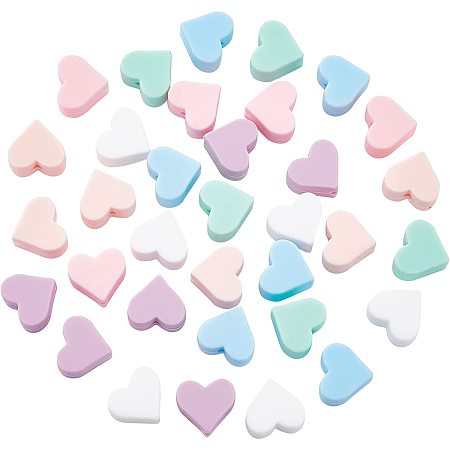 NBEADS 36 Pcs 6 Colors Heart Silicone Beads, Soft Bulk Beads Loose Silicone Spacer Beads for Bracelet Necklace Jewelry Making