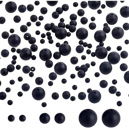 PandaHall Elite 120pcs Black Silicone Beads 3 Sizes Rubber Beads Silicone Loose Round Spacer Beads for DIY Crafts Necklace Bracelet Jewelry Keychain Making Halloween Easter Ramadan Decoration 5/9/15mm
