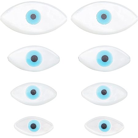 SUPERFINDINGS 8pcs 4 Style Natural White Shell Mother of Pearl Shell Beads Deep Sky Blue Horse Eye with Evil Eye Beads Shell Beads with Synthetic Turquoise for Jewelry Making