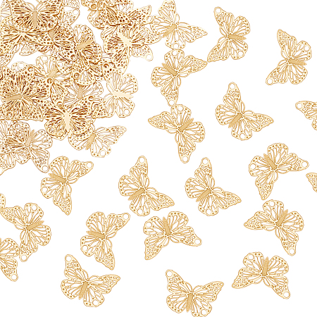 Arricraft 60Pcs Rack Plating 201 Stainless Steel Filigree Connerctor Charms, Etched Metal Embellishments, Nickel Free, Butterfly, Real 18K Gold Plated, 12x18x0.4mm, Hole: 1.5mm
