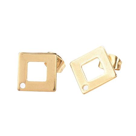ARRICRAFT 100 Sets Stainless Steel Stud Earring Components Golden Rhombus Ear Stud with Ear Nuts for Women Men Jewelry Making, 14mm, Hole: 1mm, Pin: 0.8mm