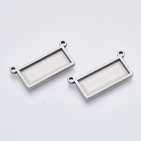 Honeyhandy 201 Stainless Steel Pendant Cabochon Settings, Plain Edge Bezel Cups, Rectangle, Stainless Steel Color, Tray:10x25mm, 16x33.5x2mm, Hole: 1.8mm
