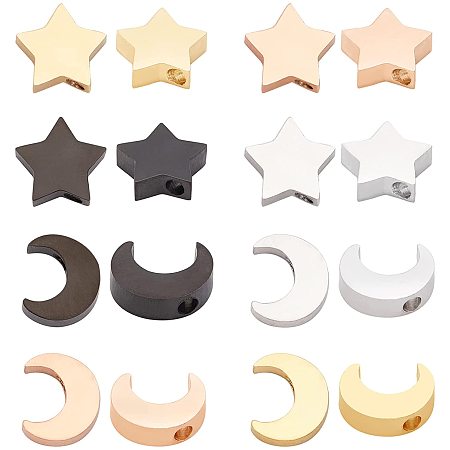 UNICRAFTALE 16Pcs 4 Colors Star and Moon Charms Vacuum Plating 304 Stainless Steel Pendants 1.8mm Small Hole Charms for DIY Earrings Bracelets Necklaces Jewelry Making