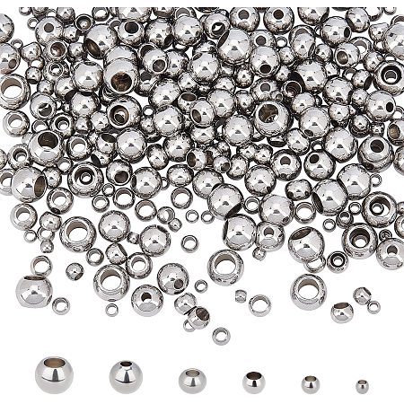 UNICRAFTALE About 330pcs 6 Sizes Stainless Steel Beads 3/4/5/6/7/8mm in Diameter Large Hole Round Spacer Beads Smooth Seamless Beads Stopper Beads Loose Beads for Bracelet Necklace Jewelry Making