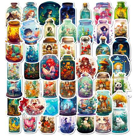 Honeyhandy Cartoon Paper Sticker, for DIY Scrapbooking, Craft, Magic Bottle with Animal/Plant/Human, Mixed Color, 50~54x23.5~52.5x0.1mm, 50pcs/bag