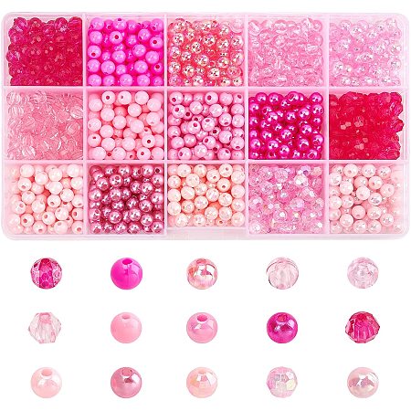 CHGCRAFT 1050Pcs 6mm Pink Imitation Crystal Beads Pink AB Color Plated Transparent Acrylic Beads for DIY Craft Jewelry Making
