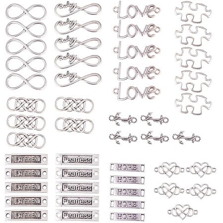 SUNNYCLUE 50Pcs 10 Style Connector Charms Pendants Inspiration Words Infinity Love Heart Letter Bracelet Connectors for Jewelry Making Accessory DIY Necklace Bracelet Crafting