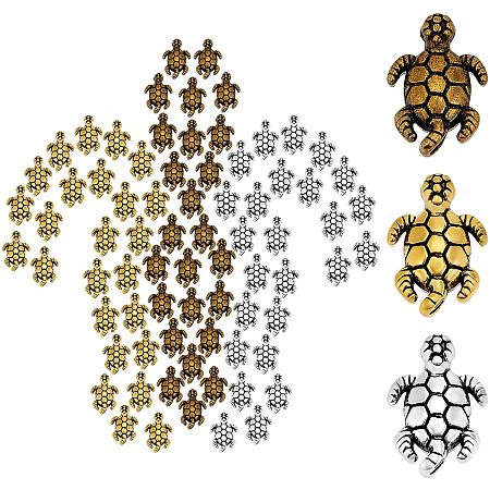 SUNNYCLUE 1 Box 120Pcs 3 Colors Tortoise Beads Turtle Charms Alloy Turtle Beads Animal Hole Metal Beads Charms for Bracelets for DIY Necklace Bracelet Jewelry Crafts Making Accessories