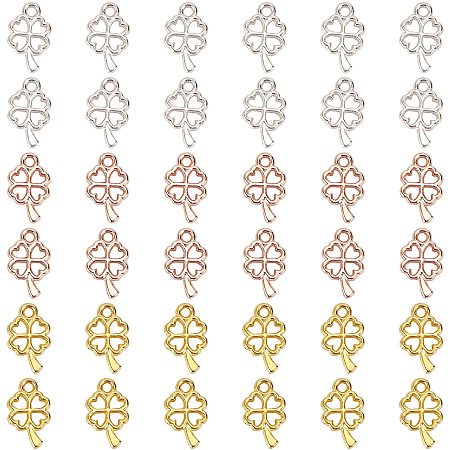 SUPERFINDINGS About 300Pcs 3 Colors 0.39x0.24x0.04Inch Tibetan Style Alloy Charms Four Leaves Clover Charms Lucky Clover Pendants with 0.04Inch Hole for Necklace Bracelet Crafting
