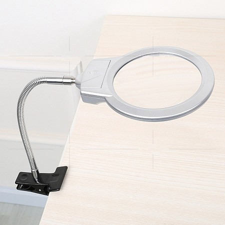 Honeyhandy ABS Plastic Magnifier, with Metal Findings, Acrylic Optical Lens, LED Lamp, Stainless Steel Color, Magnification: 2.5X, Lens: 107mm, Magnification: 5X, Lens: 22mm, 310x135x25mm