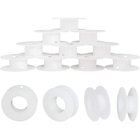 PandaHall Elite 20 Pack White Plastic Bobbin Empty Spools Natural Wire Weaving Bobbins Tape Spools for Ribbon Beading String Wire Bobbin Cord Rope Chain Roll, 2.16in