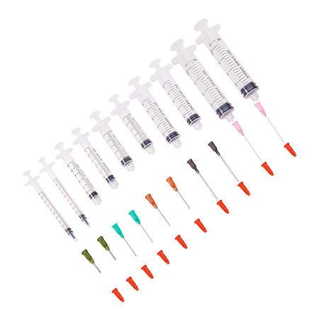 PandaHall Elite 10Pcs Injection Syringe Sets Mixed Color with Blunt Tip Needles and Caps for Glue Applicator Size 83~121mm