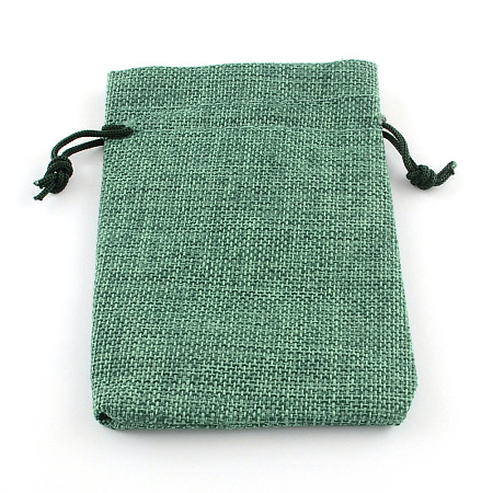 Burlap Packing Pouches Drawstring Bags, Medium Sea Green, 9x7cm
