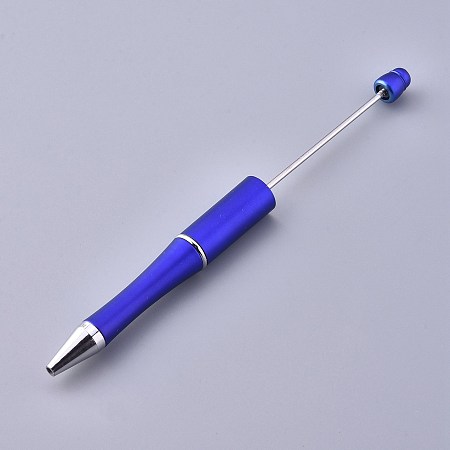 Honeyhandy Plastic Beadable Pens, Press Ball Point Pens, for DIY Pen Decoration, Blue, 144x12mm, The Middle Pole: 2mm
