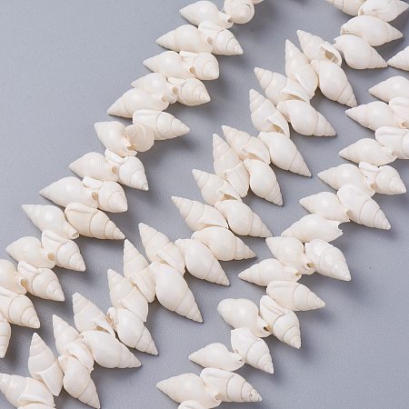 Honeyhandy Natural Spiral Shell Beads Strands, White, 18~22x8~12x8~9mm, Hole: 1mm, 15.75 inch(40cm)