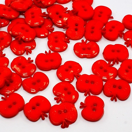 Honeyhandy Acrylic Buttons, 2-Hole Apple Sewing Buttons, Dyed, Red, 14x16x2.5mm, Hole: 2mm
