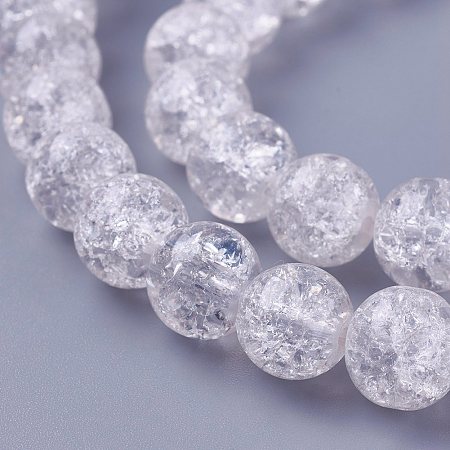 Honeyhandy Crackle Glass Bead Strands, Round, Clear, 8mm, Hole: 1mm, about 47~48pcs/strand, 14.56 inch~15.15 inch(37~38.5cm)