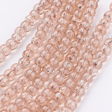 1 Strand Transparent Crackle Glass Round Beads Strands, BurlyWood, 4mm; Hole: 1.1~1.3mm; about 200pcs/strand, 31.4 inches