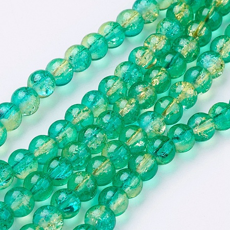 Honeyhandy Crackle Glass Beads Strands, Round, Medium Turquoise, 6mm, Hole: 1.3~1.6mm, about 133pcs/strand, 31.4 inch