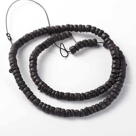 Honeyhandy Natural Coconut Column Bead Strands, Black, 5x2~4.5mm, Hole: 1mm, about 15.4 inch