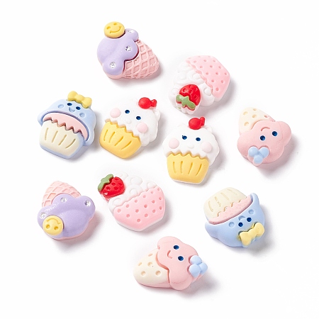 Honeyhandy Opaque Resin Cabochons, Ice Cream & Cup Cake, Mixed Color, 19.5~21x16.5~18.5x6.5~7.5mm