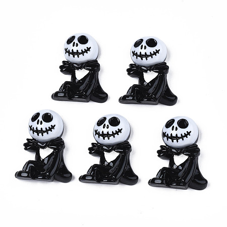 Opaque Resin Cabochons, Halloween Style, Skull, Black, 26.5x21.5x7.5mm