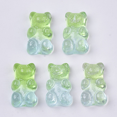 Honeyhandy Transparent Resin Cabochons, with Glitter Powder, Two Tone, Bear, Light Green, 18x11x8mm
