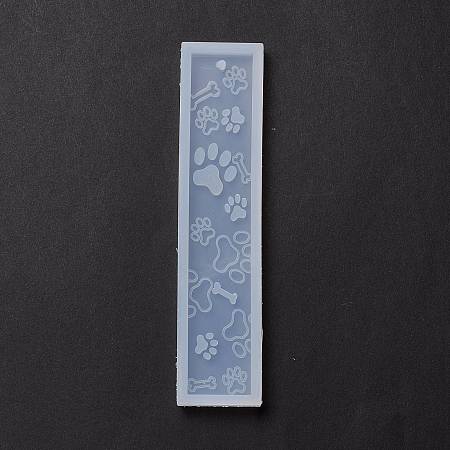 Honeyhandy DIY Bookmark Silicone Molds, Resin Casting Molds, For UV Resin, Epoxy Resin Jewelry Making, Rectangle with Bone & Dog Paw Print, White, 150x33x7mm, Hole: 2.5mm, Inner Diameter: 140x26mm