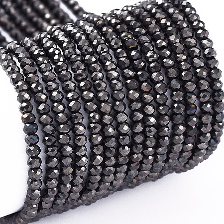 ARRICRAFT Electroplate Glass Beads Strands, Full Plated, Faceted, Rondelle, Gunmetal Plated, 2x1.5mm, Hole: 0.6mm; about 235~247pcs/Strand, 14.57~14.76 inches(37~37.5cm)