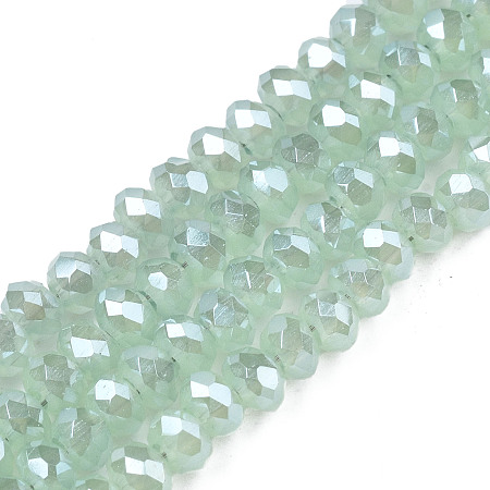 Honeyhandy 1 Strand Electroplate Imitation Jade Glass Beads Strands, Full Rainbow Plated, Faceted, Rondelle, Dark Sea Green, 2.5x2mm, Hole: 1mm, about 190~195pcs/strands, 17.5 inch