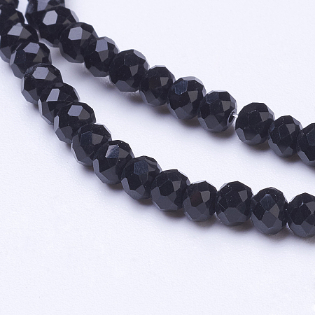Arricraft Rondelle Opaque Solid Color Faceted Glass Beads Strands, Black, 3x2mm, Hole: 0.5mm, about 140pcs/strand, 13 inches