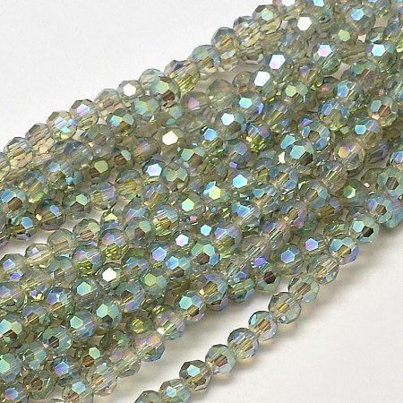 Honeyhandy Faceted Round Full Rainbow Plated Electroplate Glass Beads Strands, Medium Sea Green, 4mm, Hole: 1mm, about 100pcs/strand, 14.9 inch